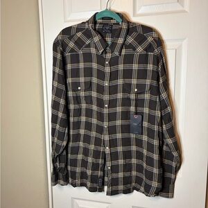 Men's Lucky Brand Brown Plaid Shirt Western Pearl Snap XXL NWT Cotton